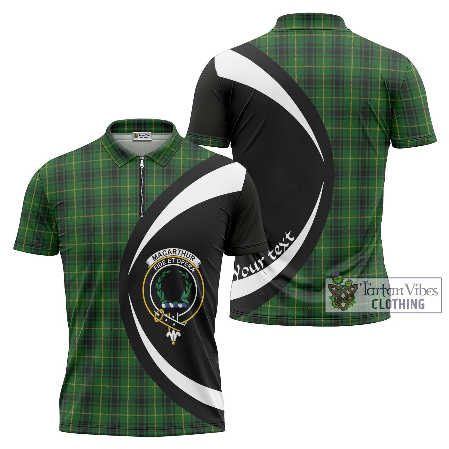 Tartan Vibes Clothing MacArthur Tartan Zipper Polo Shirt with Family Crest Circle Style