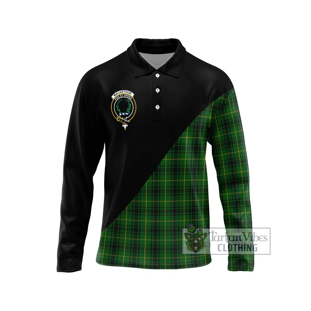 MacArthur (McArthur) Tartan Long Sleeve Polo Shirt with Family Crest and Military Logo Style Unisex - Tartanvibesclothing Shop