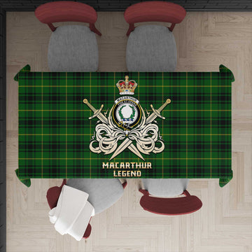 Tartan Vibes Clothing MacArthur Tartan Tablecloth with Clan Crest and the Golden Sword of Courageous Legacy