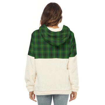 MacArthur (McArthur) Tartan Half Style Women's Borg Fleece Hoodie with Half Zip with Family Crest
