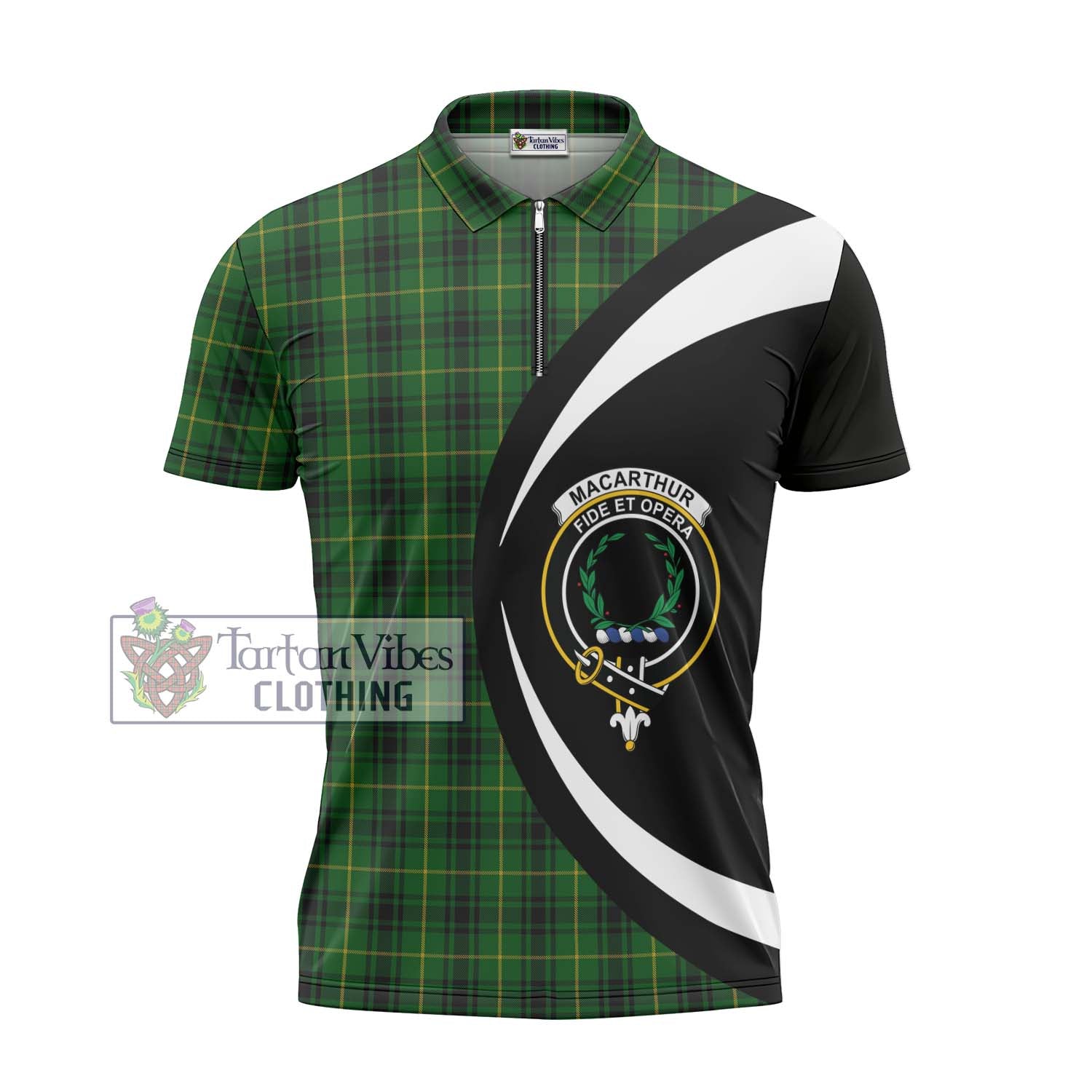 Tartan Vibes Clothing MacArthur Tartan Zipper Polo Shirt with Family Crest Circle Style