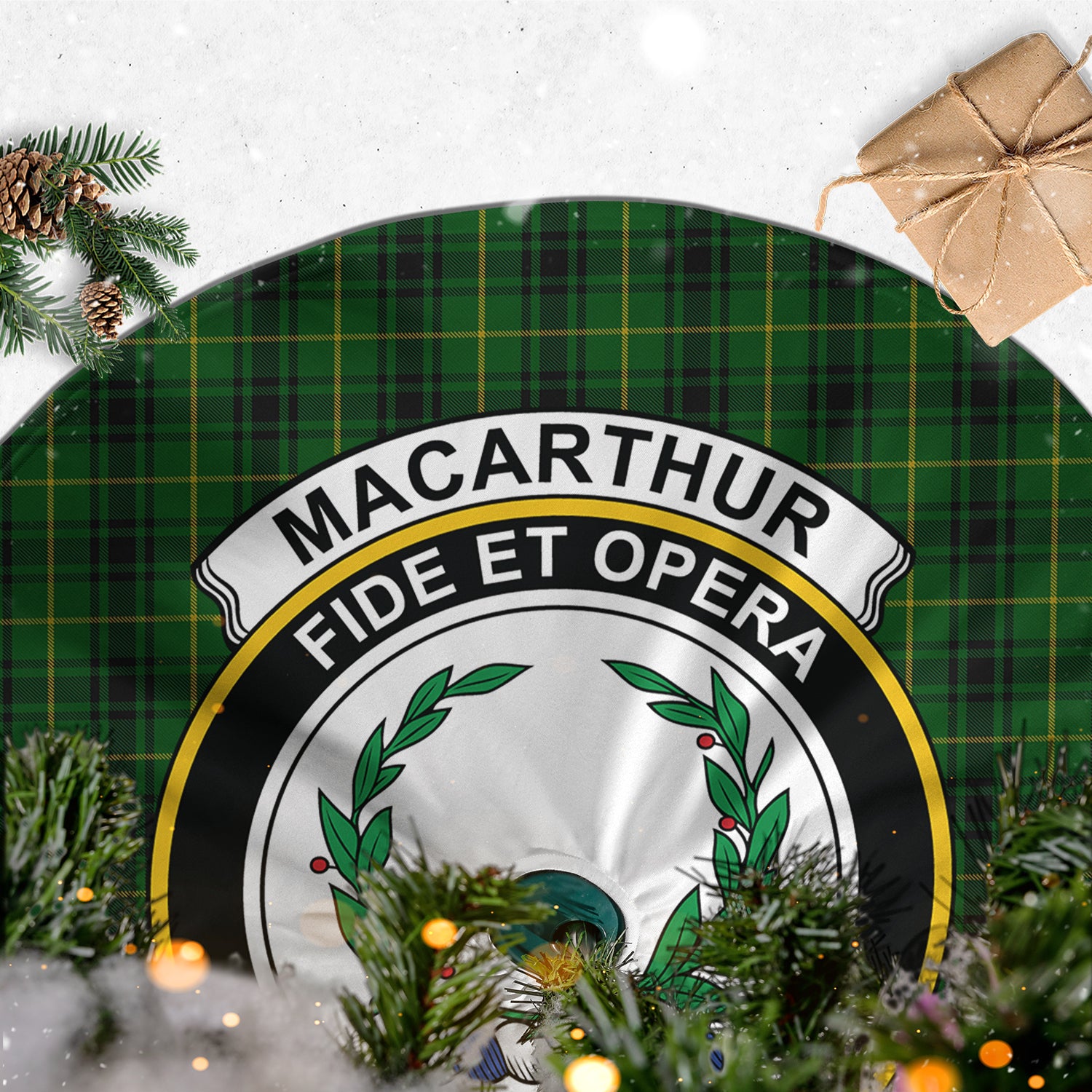 MacArthur Tartan Christmas Tree Skirt with Family Crest - Tartanvibesclothing
