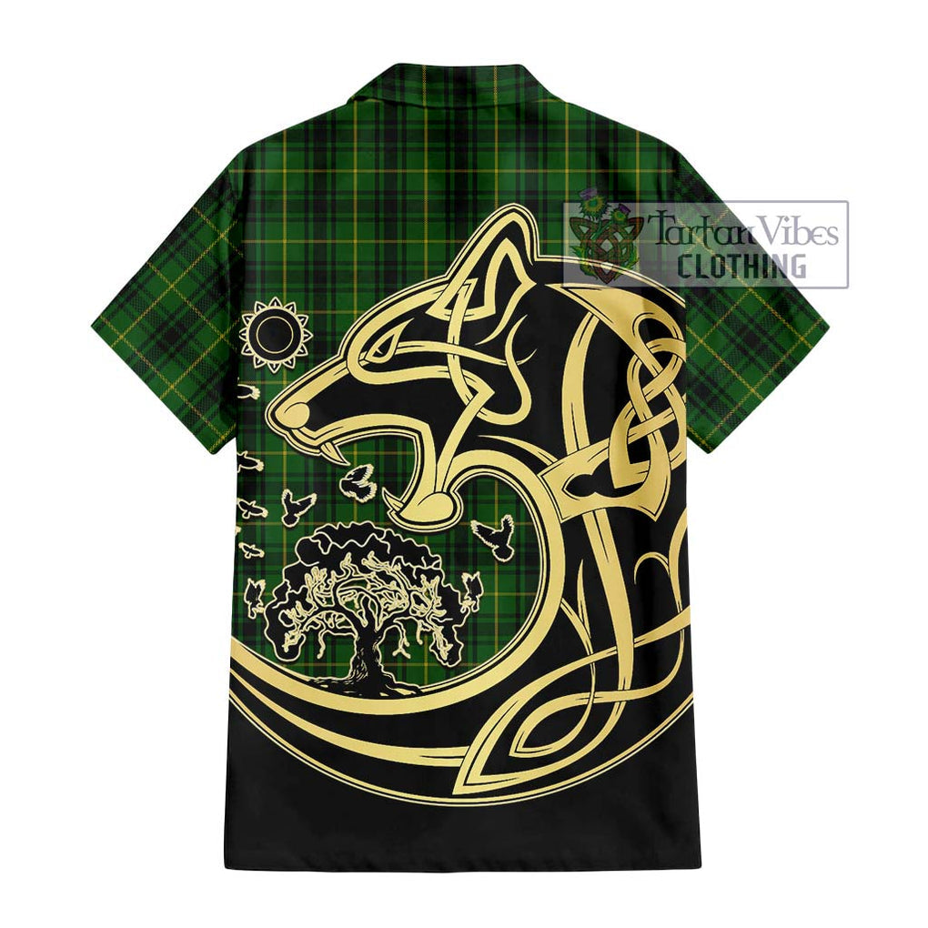 MacArthur (McArthur) Tartan Short Sleeve Button Shirt with Family Crest Celtic Wolf Style - Tartan Vibes Clothing