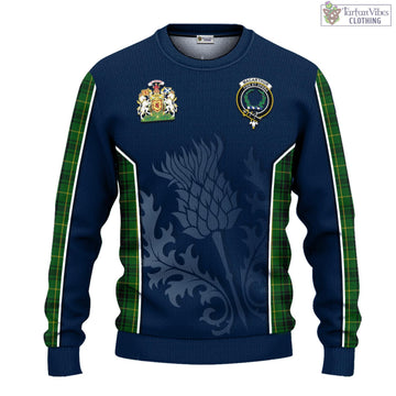 Tartan Vibes Clothing MacArthur Tartan Knitted Sweatshirt with Family Crest and Scottish Thistle Vibes Sport Style