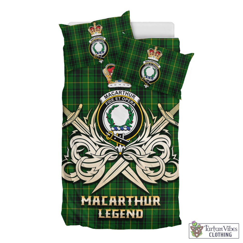 Tartan Vibes Clothing MacArthur Tartan Bedding Set with Clan Crest and the Golden Sword of Courageous Legacy