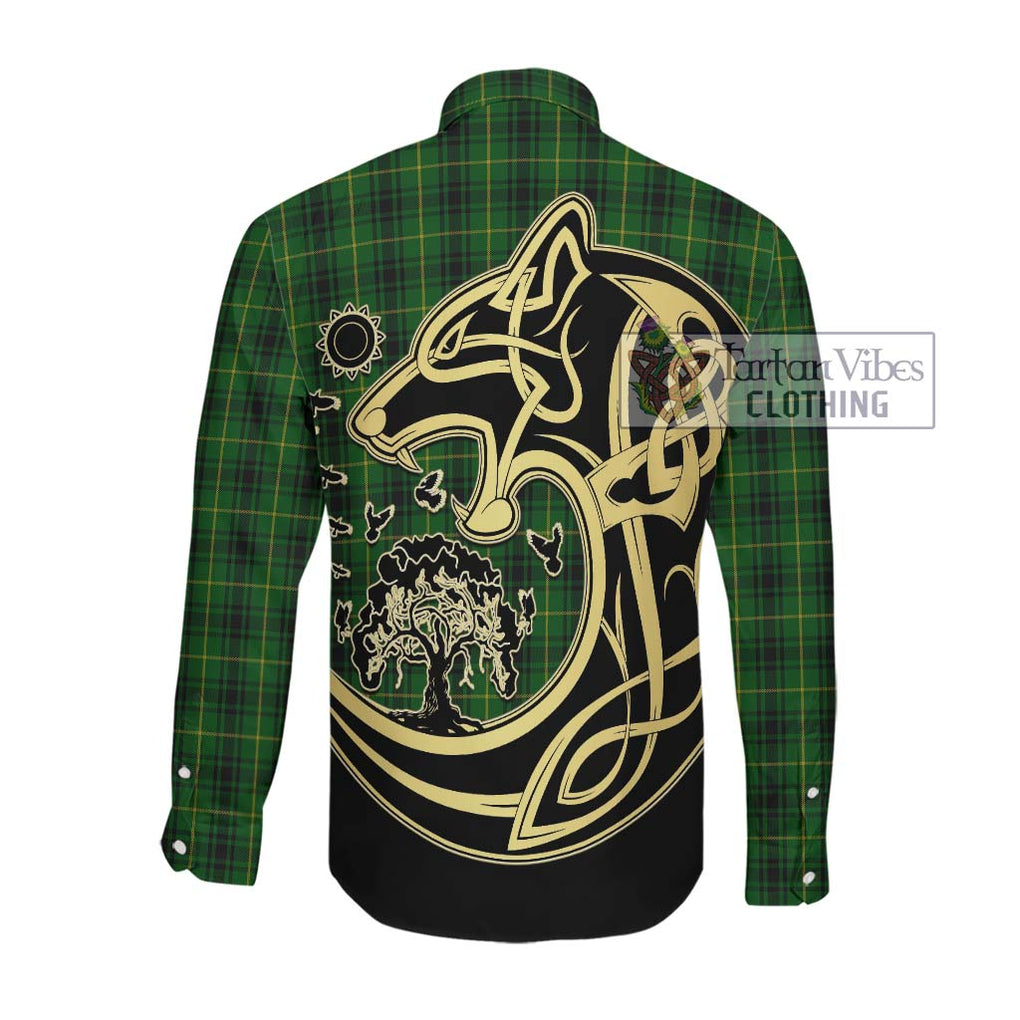 MacArthur (McArthur) Tartan Long Sleeve Button Shirt with Family Crest Celtic Wolf Style Men's Shirt - Tartan Vibes Clothing
