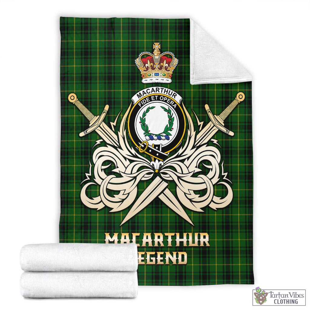 Tartan Vibes Clothing MacArthur Tartan Blanket with Clan Crest and the Golden Sword of Courageous Legacy