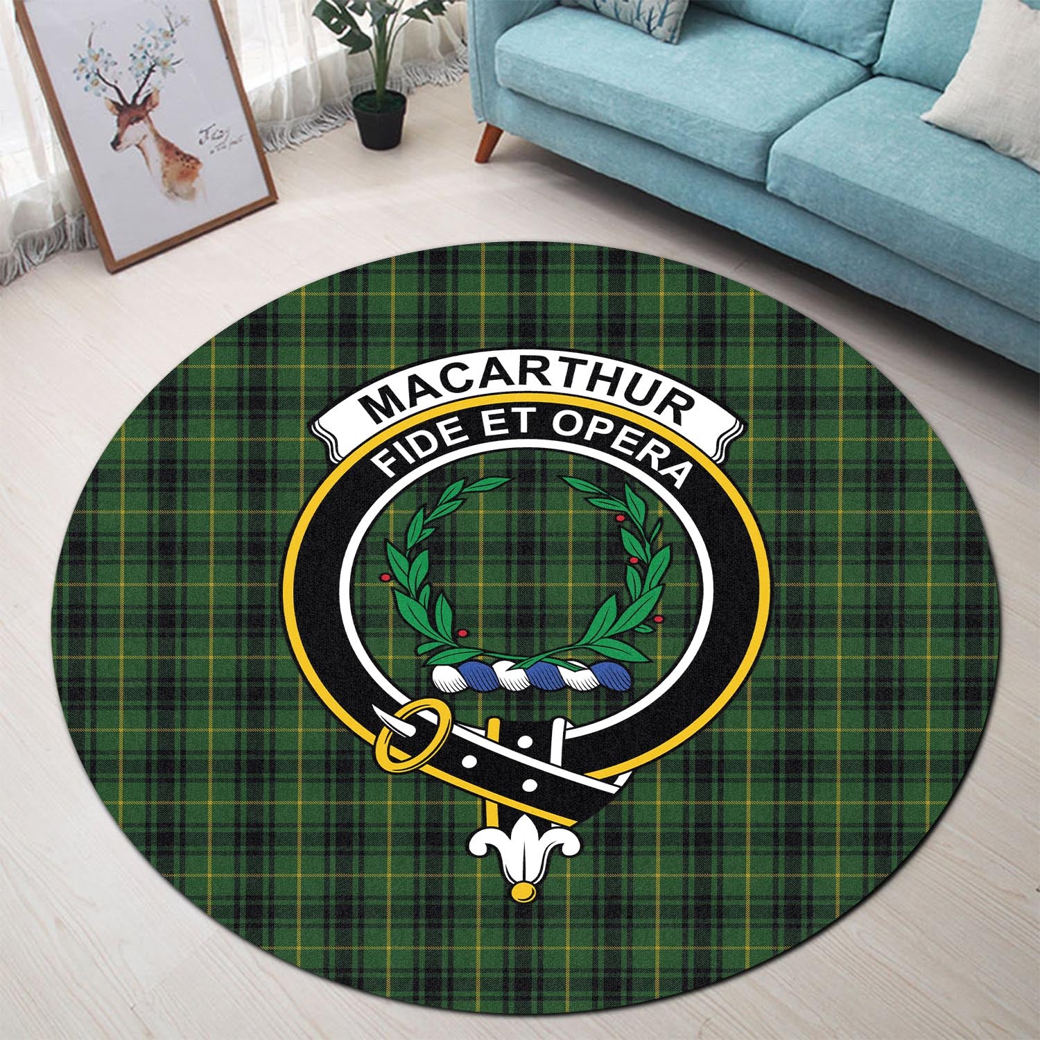 macarthur-tartan-round-rug-with-family-crest