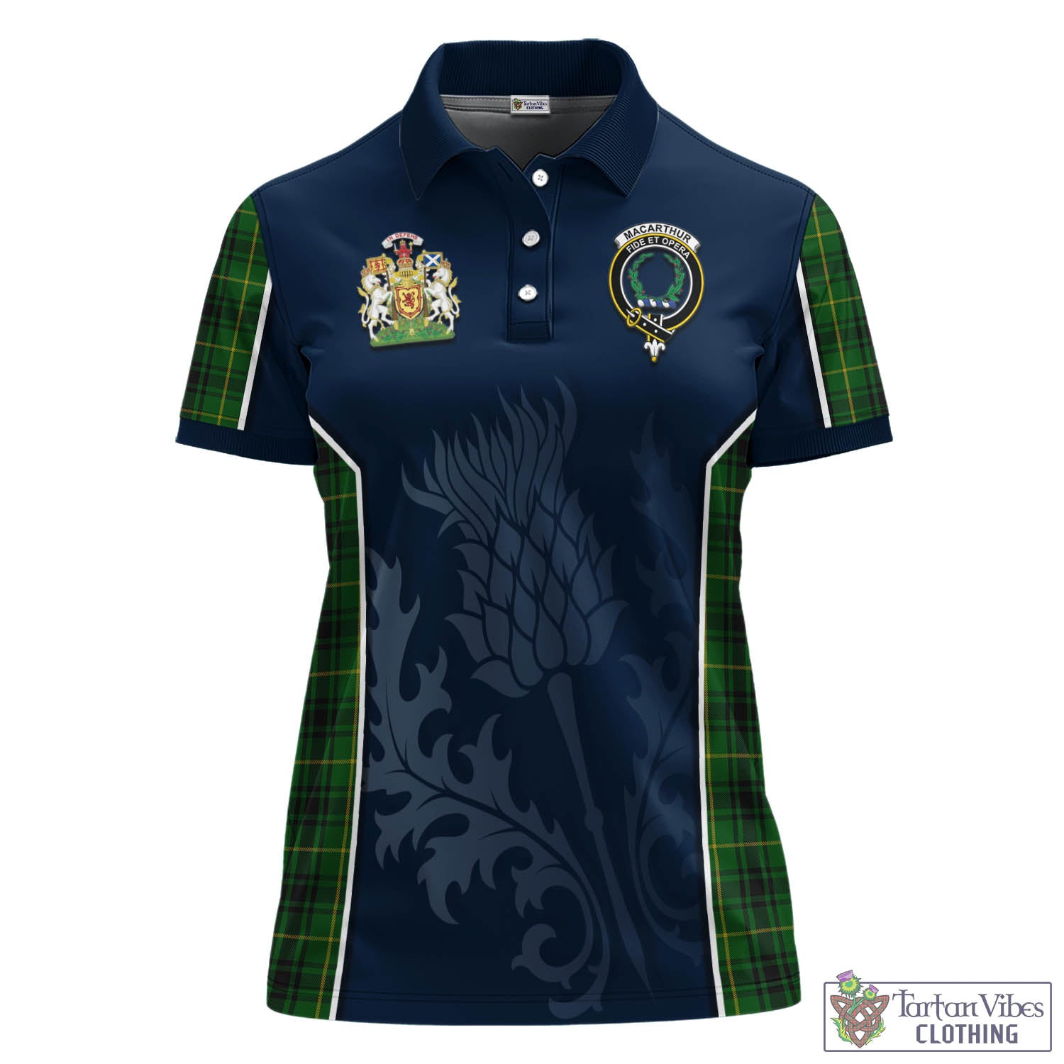 Tartan Vibes Clothing MacArthur Tartan Women's Polo Shirt with Family Crest and Scottish Thistle Vibes Sport Style