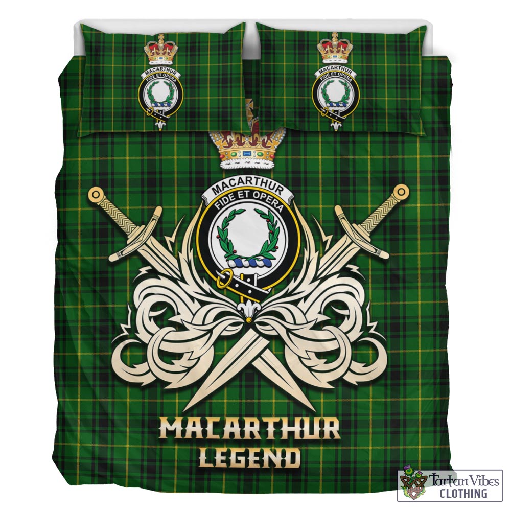 Tartan Vibes Clothing MacArthur Tartan Bedding Set with Clan Crest and the Golden Sword of Courageous Legacy