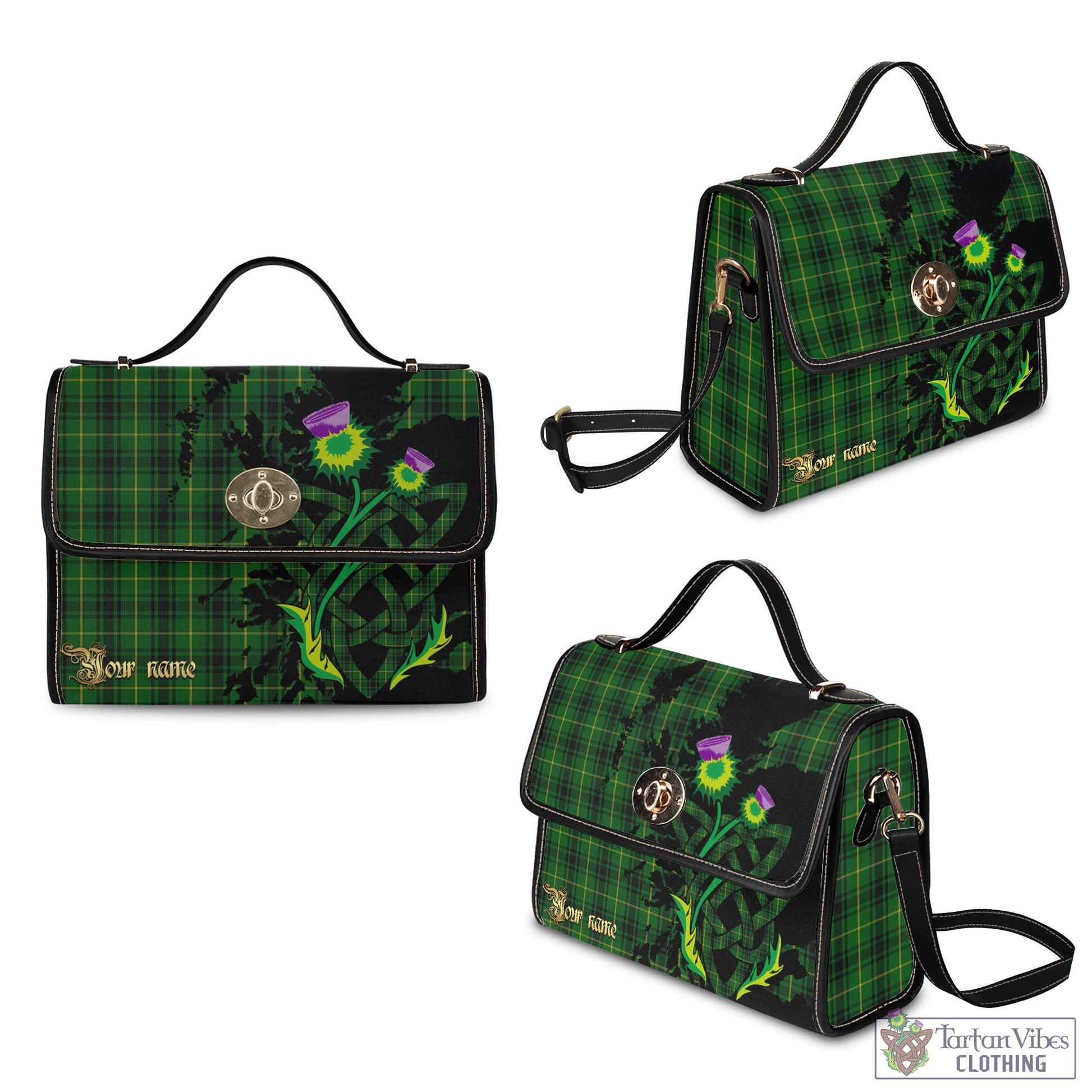Tartan Vibes Clothing MacArthur Tartan Waterproof Canvas Bag with Scotland Map and Thistle Celtic Accents