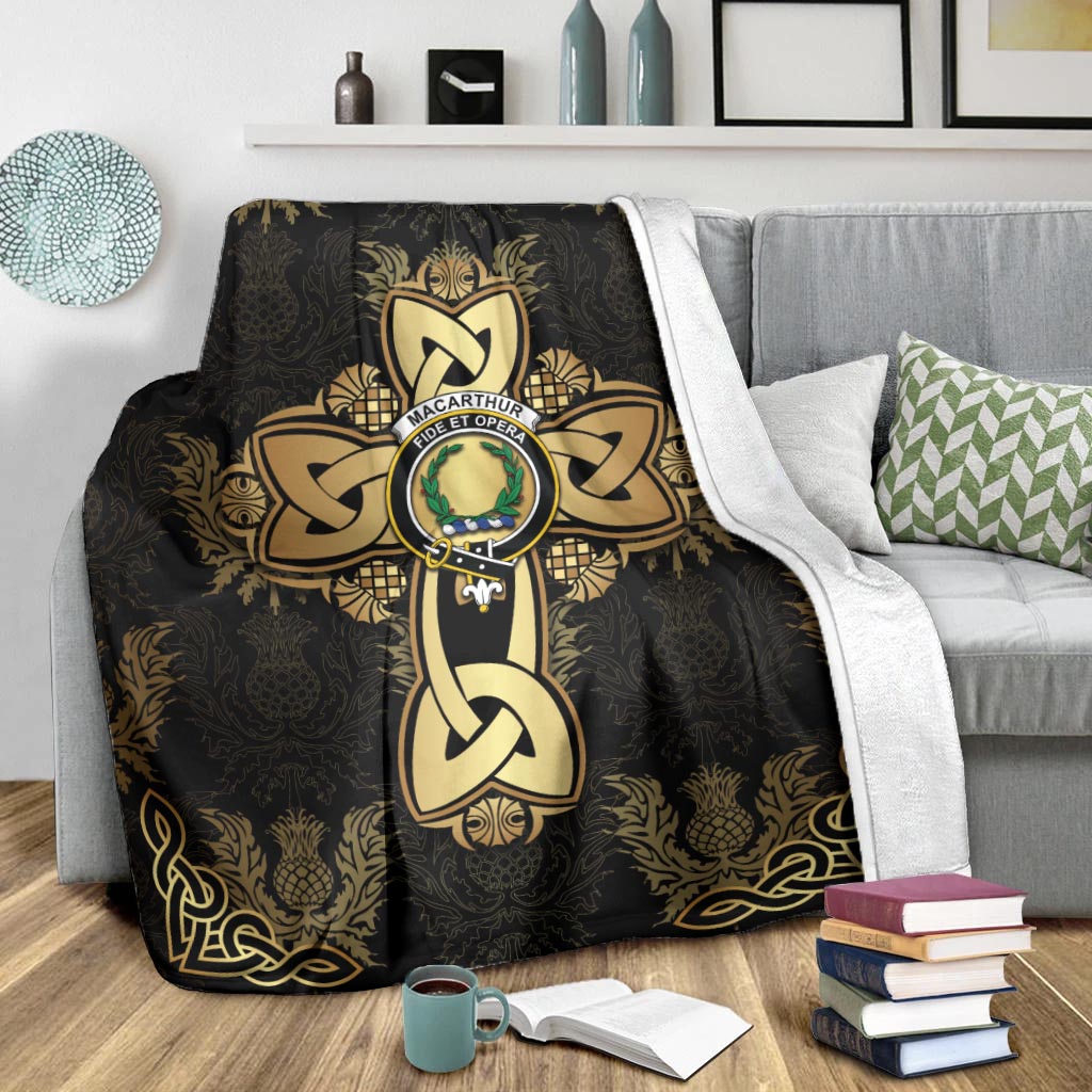 MacArthur Clan Blanket Gold Thistle Celtic Style - Tartanvibesclothing