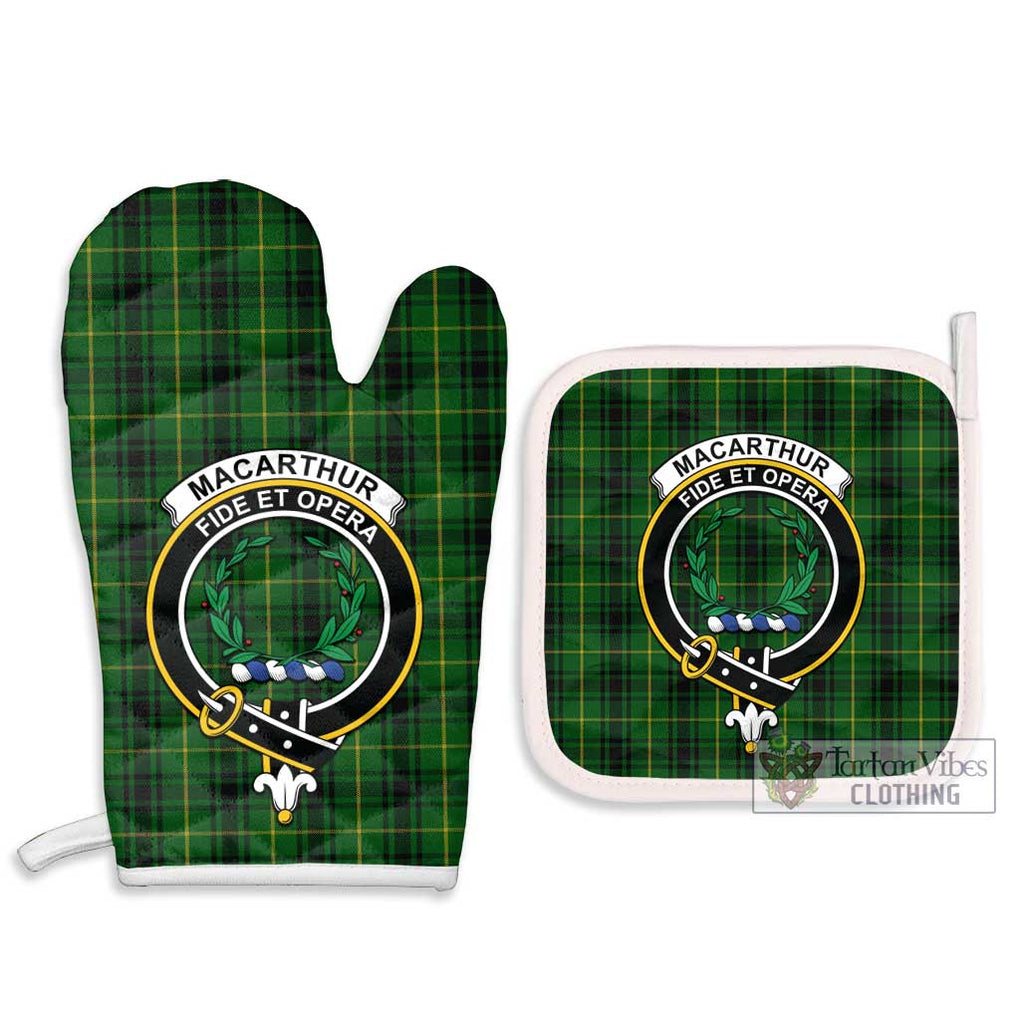 MacArthur (McArthur) Tartan Combo Oven Mitt & Pot-Holder with Family Crest Combo 1 Oven Mitt & 2 Pot-Holder White - Tartan Vibes Clothing