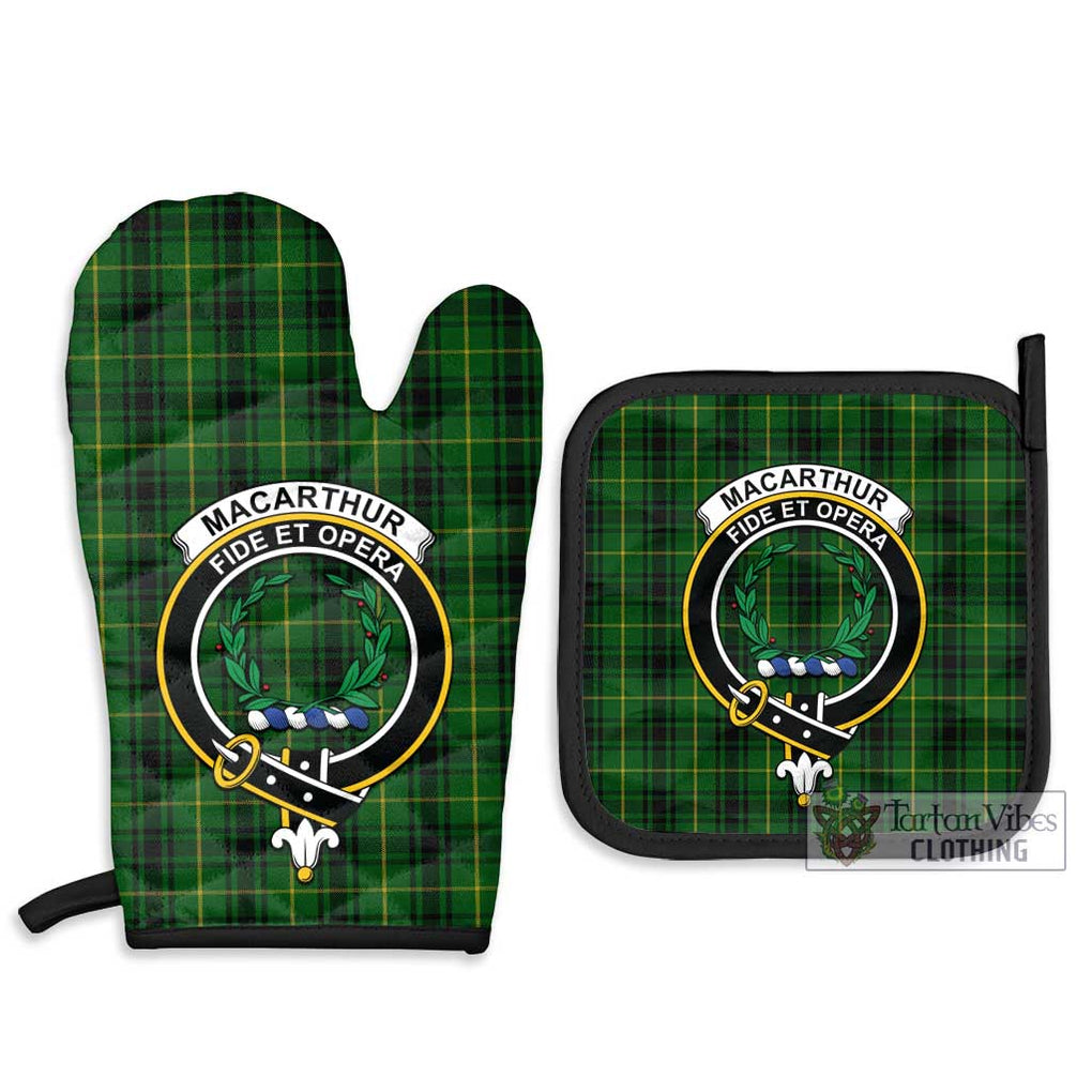 MacArthur (McArthur) Tartan Combo Oven Mitt & Pot-Holder with Family Crest Combo 1 Oven Mitt & 2 Pot-Holder Black - Tartan Vibes Clothing