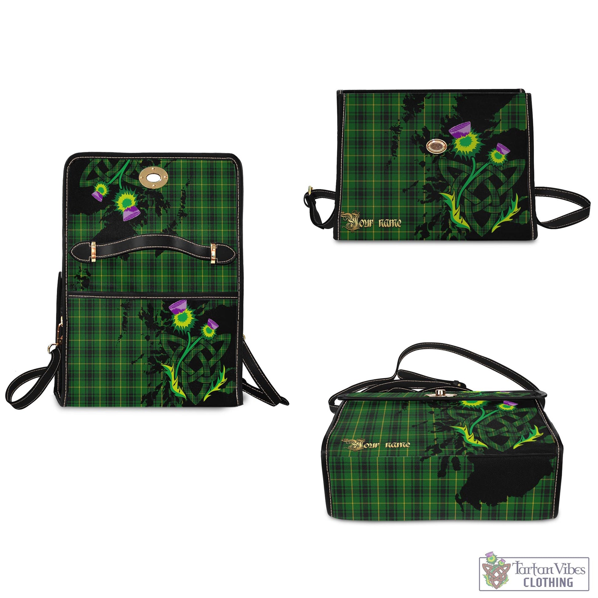 Tartan Vibes Clothing MacArthur Tartan Waterproof Canvas Bag with Scotland Map and Thistle Celtic Accents
