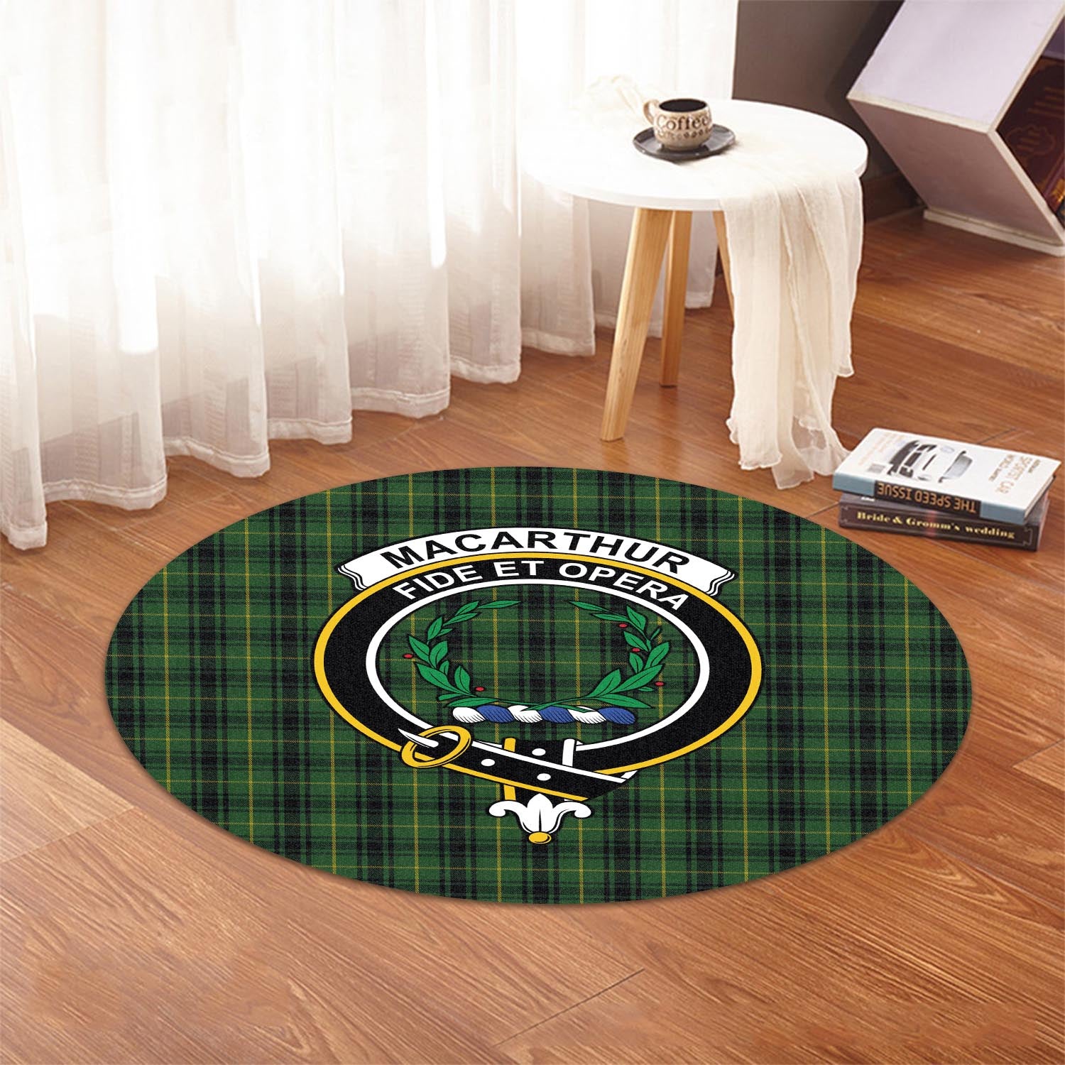 macarthur-tartan-round-rug-with-family-crest