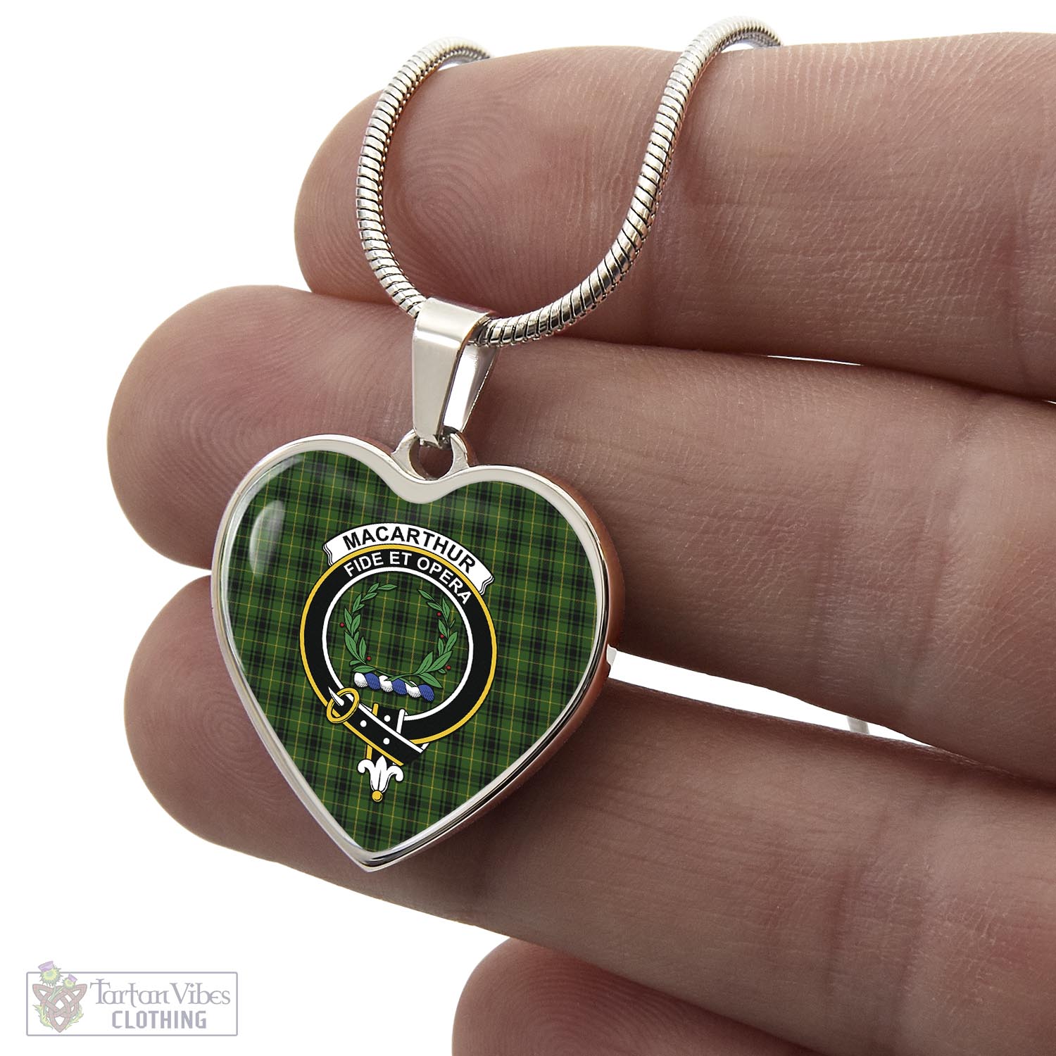 Tartan Vibes Clothing MacArthur Tartan Heart Necklace with Family Crest