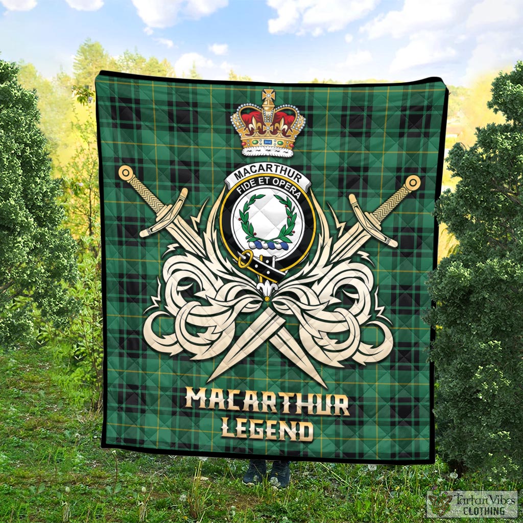 Tartan Vibes Clothing MacArthur Ancient Tartan Quilt with Clan Crest and the Golden Sword of Courageous Legacy