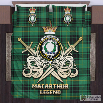 MacArthur Ancient Tartan Bedding Set with Clan Crest and the Golden Sword of Courageous Legacy