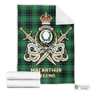 MacArthur Ancient Tartan Blanket with Clan Crest and the Golden Sword of Courageous Legacy