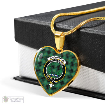 MacArthur Ancient Tartan Heart Necklace with Family Crest