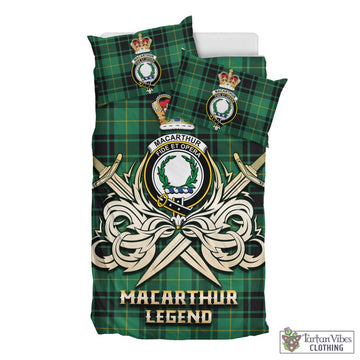MacArthur Ancient Tartan Bedding Set with Clan Crest and the Golden Sword of Courageous Legacy