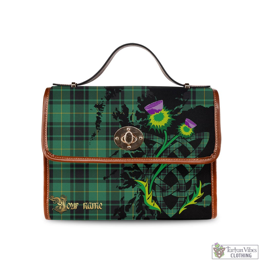 Tartan Vibes Clothing MacArthur Ancient Tartan Waterproof Canvas Bag with Scotland Map and Thistle Celtic Accents
