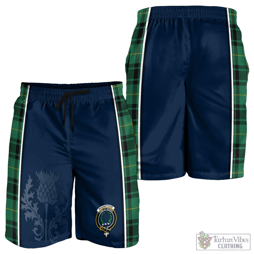 Tartan Vibes Clothing MacArthur Ancient Tartan Men's Shorts with Family Crest and Scottish Thistle Vibes Sport Style