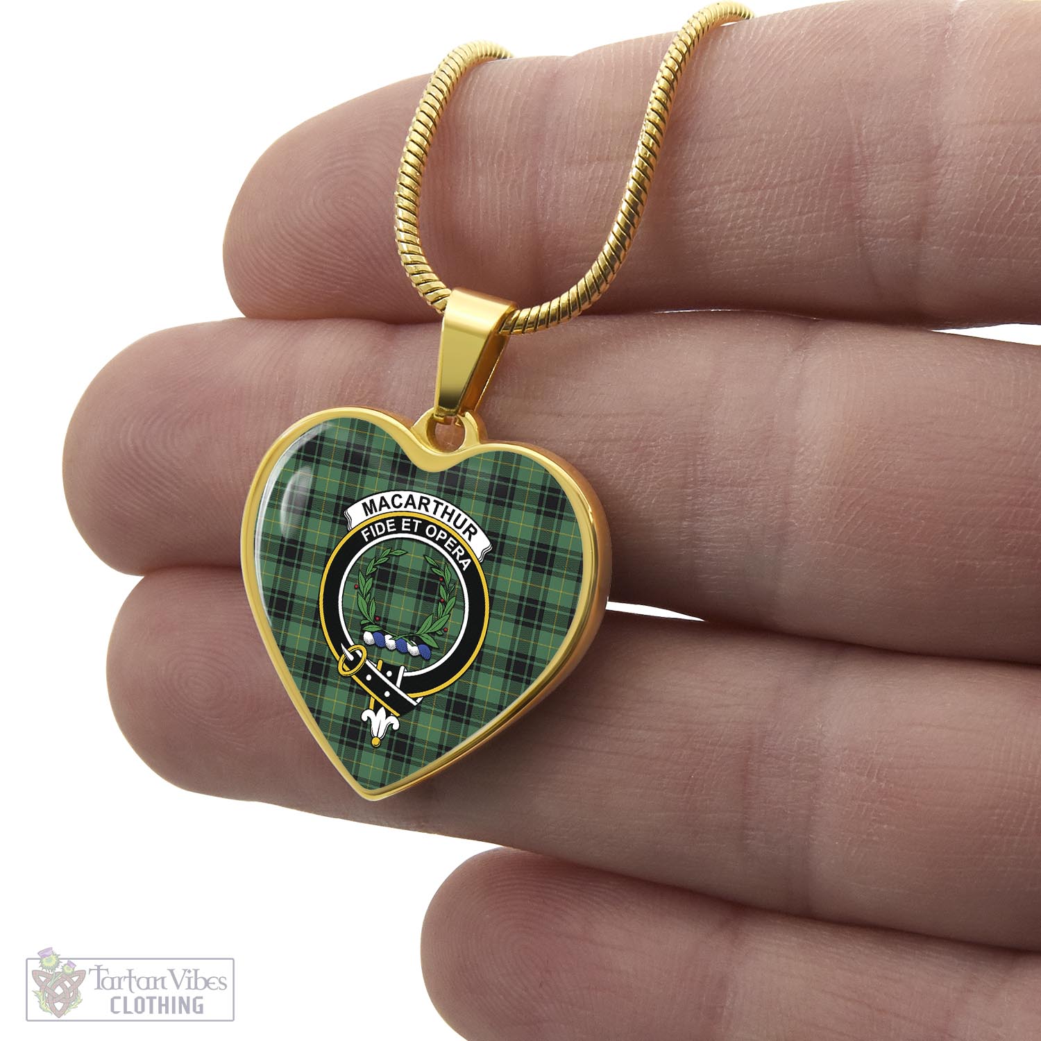 Tartan Vibes Clothing MacArthur Ancient Tartan Heart Necklace with Family Crest
