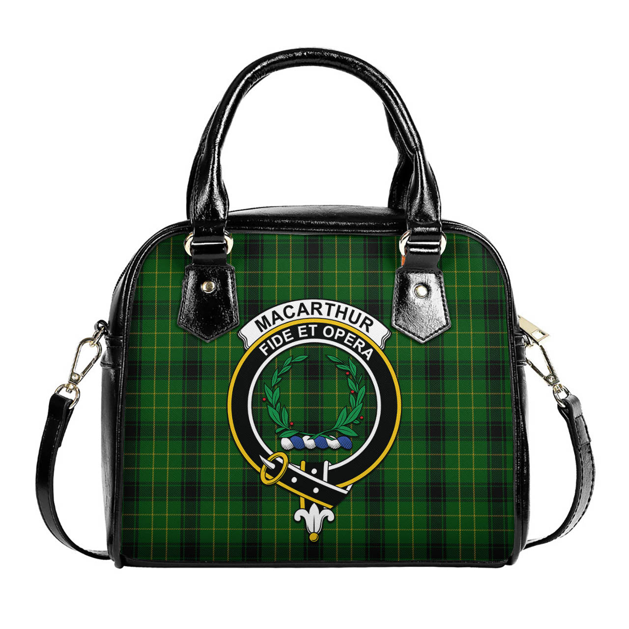 MacArthur Highland Tartan Shoulder Handbags with Family Crest One Size 6*25*22 cm - Tartanvibesclothing