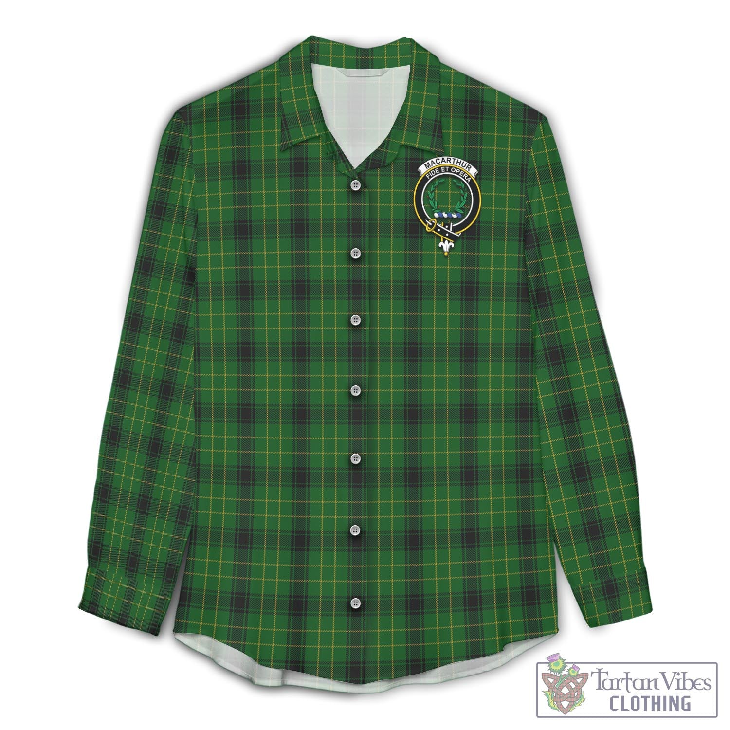 Tartan Vibes Clothing MacArthur Highland Tartan Womens Casual Shirt with Family Crest
