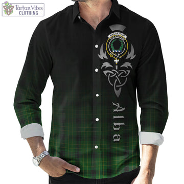 MacArthur Highland Tartan Long Sleeve Button Up Featuring Alba Gu Brath Family Crest Celtic Inspired