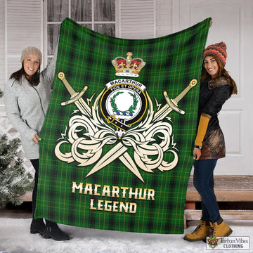 MacArthur Highland Tartan Blanket with Clan Crest and the Golden Sword of Courageous Legacy