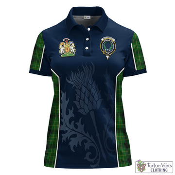 MacArthur Highland Tartan Women's Polo Shirt with Family Crest and Scottish Thistle Vibes Sport Style