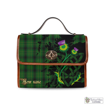 MacArthur Highland Tartan Waterproof Canvas Bag with Scotland Map and Thistle Celtic Accents