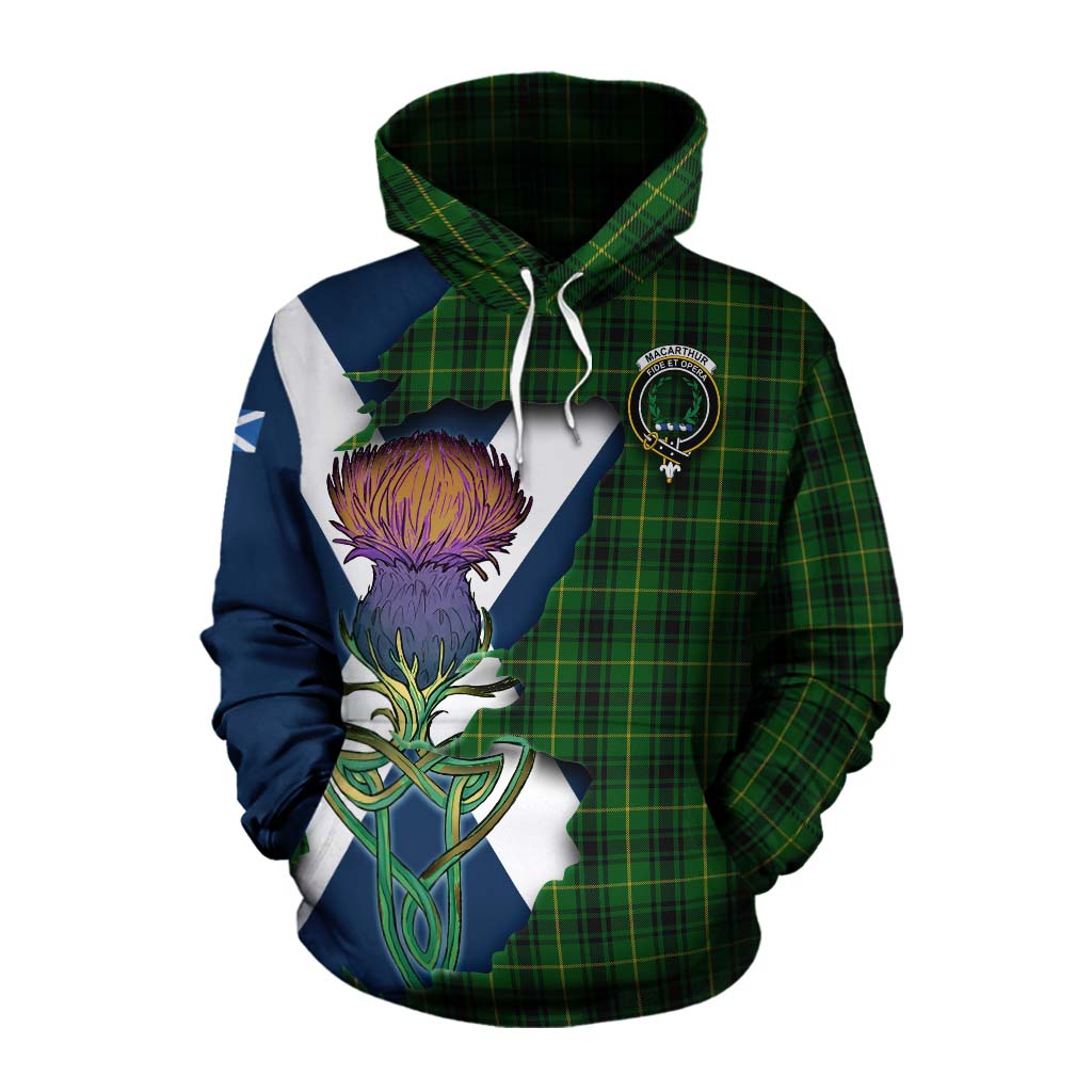 Tartan Vibes Clothing MacArthur (McArthur) Tartan Family Crest Cotton Hoodie Scottish Thistle Celtic Inspired