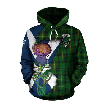 Tartan Vibes Clothing MacArthur (McArthur) Tartan Family Crest Cotton Hoodie Scottish Thistle Celtic Inspired