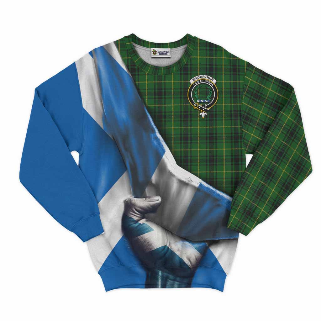 Tartan Vibes Clothing MacArthur (McArthur) Tartan Sweatshirt with Family Crest Scotland Patriotic Style