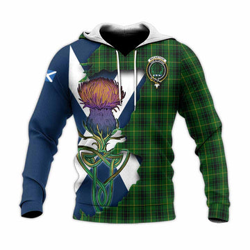 Tartan Vibes Clothing MacArthur (McArthur) Tartan Family Crest Knitted Hoodie Scottish Thistle Celtic Inspired