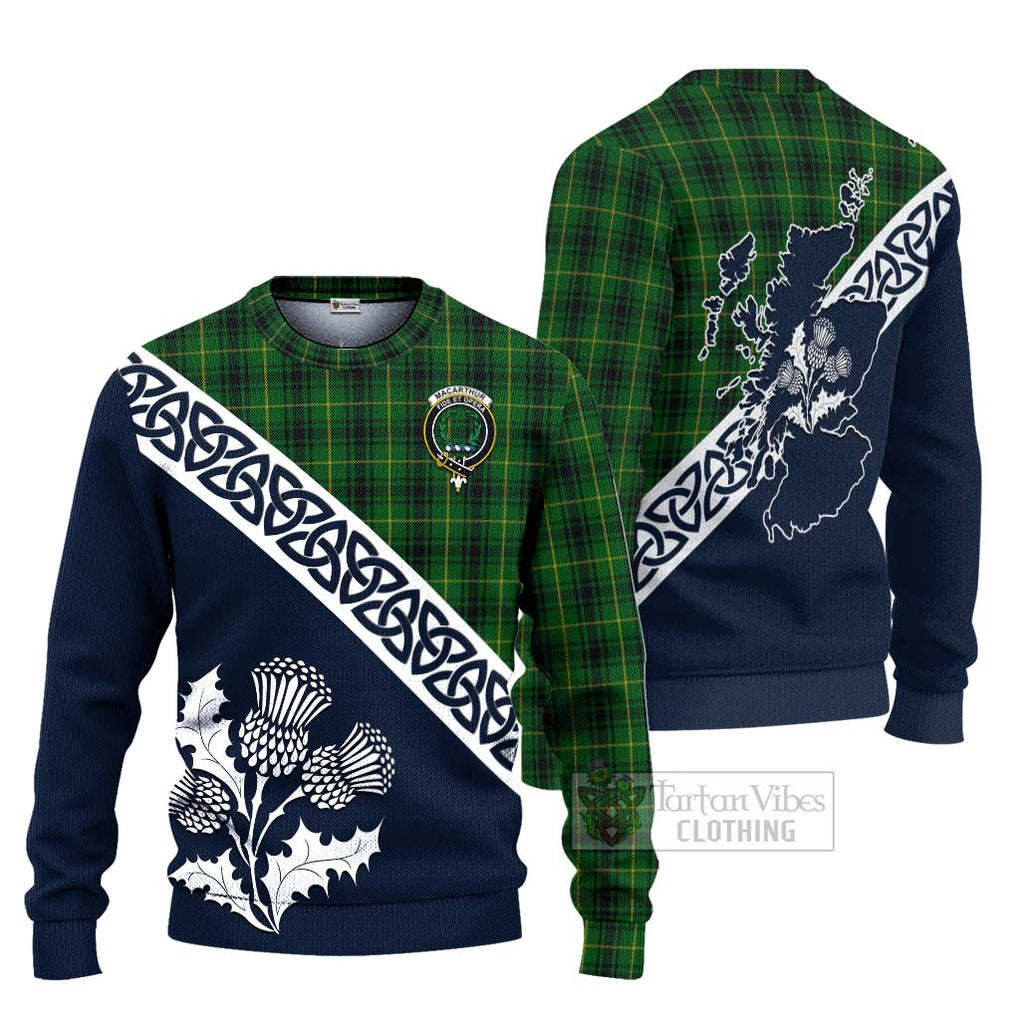 Tartan Vibes Clothing MacArthur (McArthur) Tartan Knitted Sweater Featuring Thistle and Scotland Map