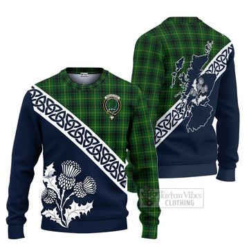 Tartan Vibes Clothing MacArthur (McArthur) Tartan Knitted Sweater Featuring Thistle and Scotland Map