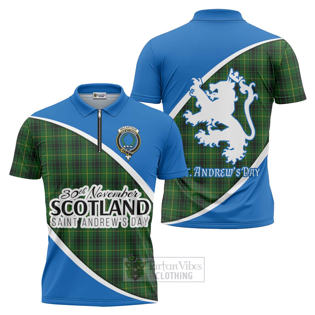 Tartan Vibes Clothing MacArthur (McArthur) Family Crest Tartan Zipper Polo Shirt Celebrate Saint Andrew's Day in Style