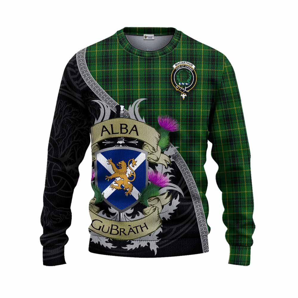 Tartan Vibes Clothing MacArthur (McArthur) Tartan Family Crest Knitted Sweater Lion Rampant Royal Thistle Shield Celtic Inspired