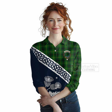 Tartan Vibes Clothing MacArthur (McArthur) Tartan Women's Casual Shirt Featuring Thistle and Scotland Map