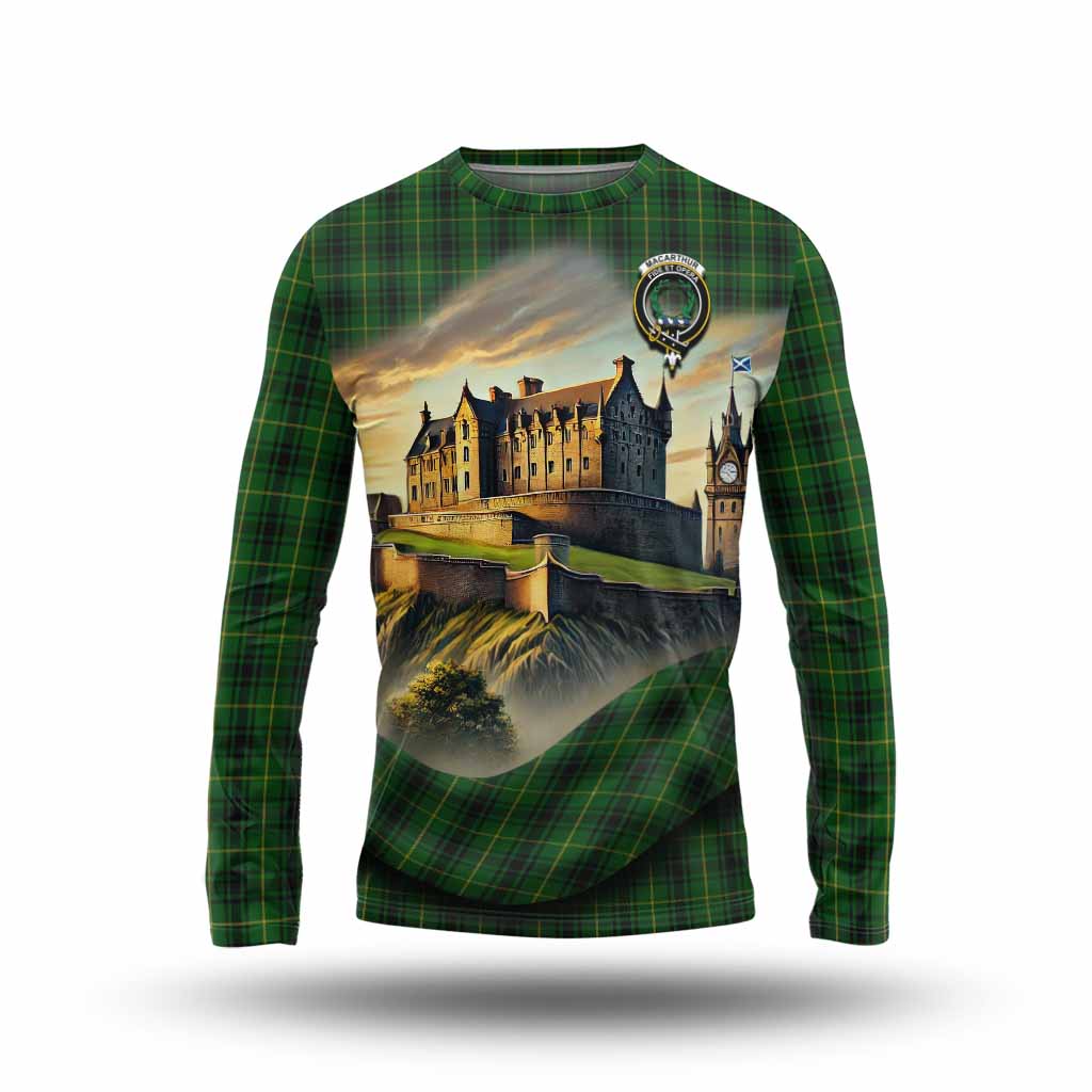Tartan Vibes Clothing MacArthur (McArthur) Tartan Family Crest Long Sleeve T-Shirt with Scottish Ancient Castle Style