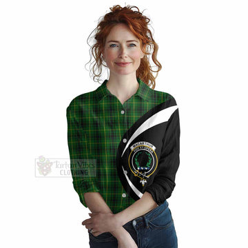 Tartan Vibes Clothing MacArthur (McArthur) Tartan Women's Casual Shirt with Family Crest Circle Style