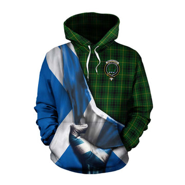 Tartan Vibes Clothing MacArthur (McArthur) Tartan Cotton Hoodie with Family Crest Scotland Patriotic Style