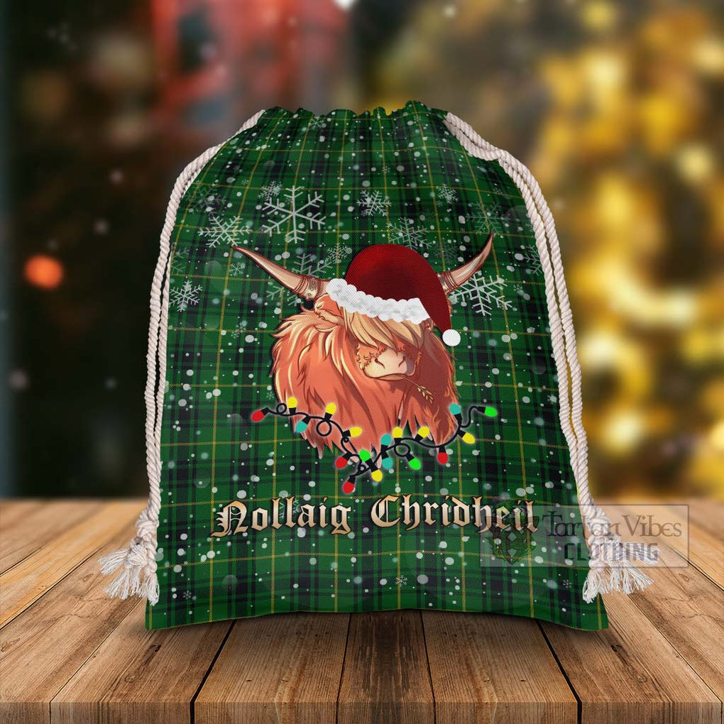 Tartan Vibes Clothing MacArthur (McArthur) Tartan Christmas Santa's Bag with Highland Cow