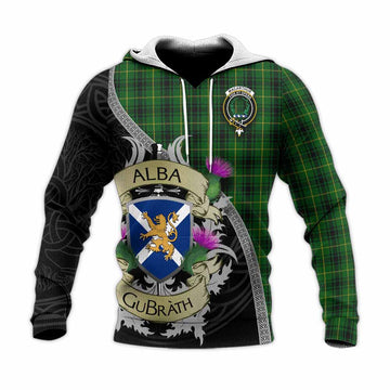 Tartan Vibes Clothing MacArthur (McArthur) Tartan Family Crest Knitted Hoodie Lion Rampant Royal Thistle Shield Celtic Inspired