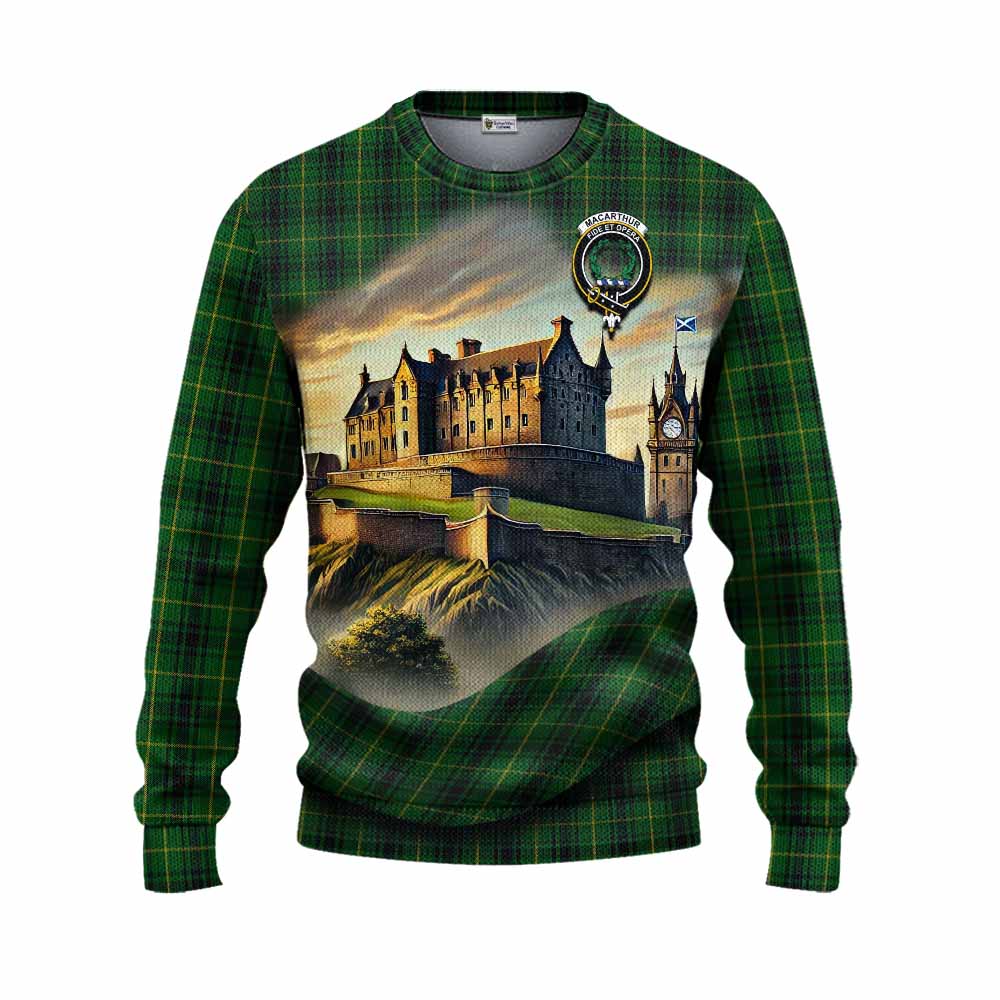 Tartan Vibes Clothing MacArthur (McArthur) Tartan Family Crest Knitted Sweater with Scottish Ancient Castle Style